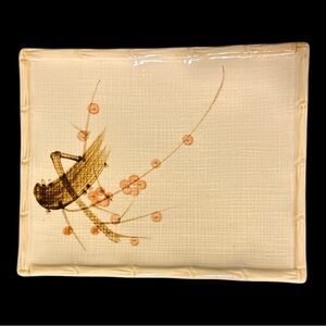 Vintage Japanese Sushi Plate Sakura W/ Bamboo Edge Design 10 x 6 EUC